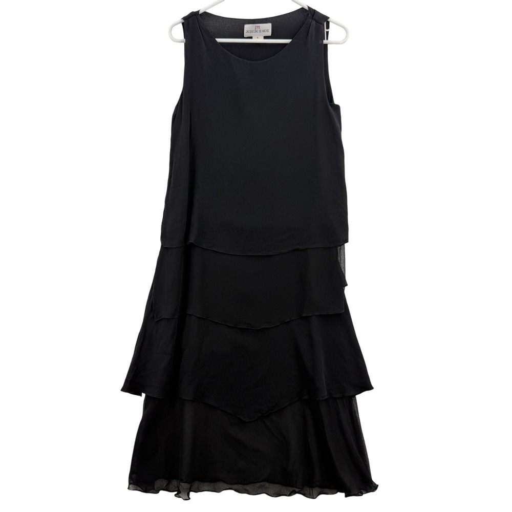 Jacqueline De Michel Dress‎ Womens Medium Black 100% Silk Tiered Sleeveless